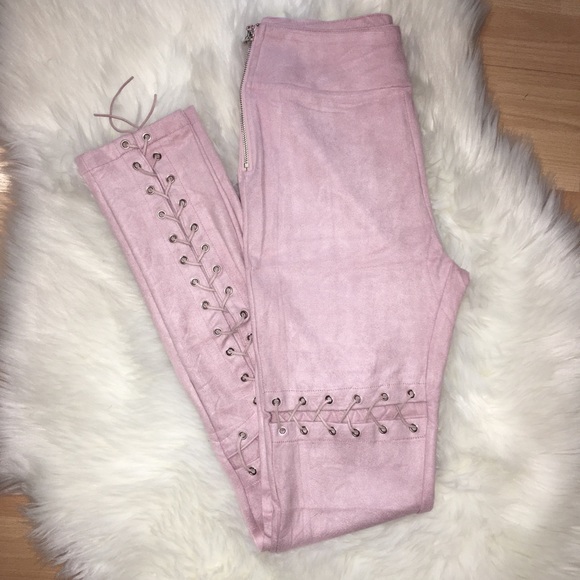 •LAST 1• Blush Faux Suede Lace-Up Leggings Pants - Picture 6 of 7